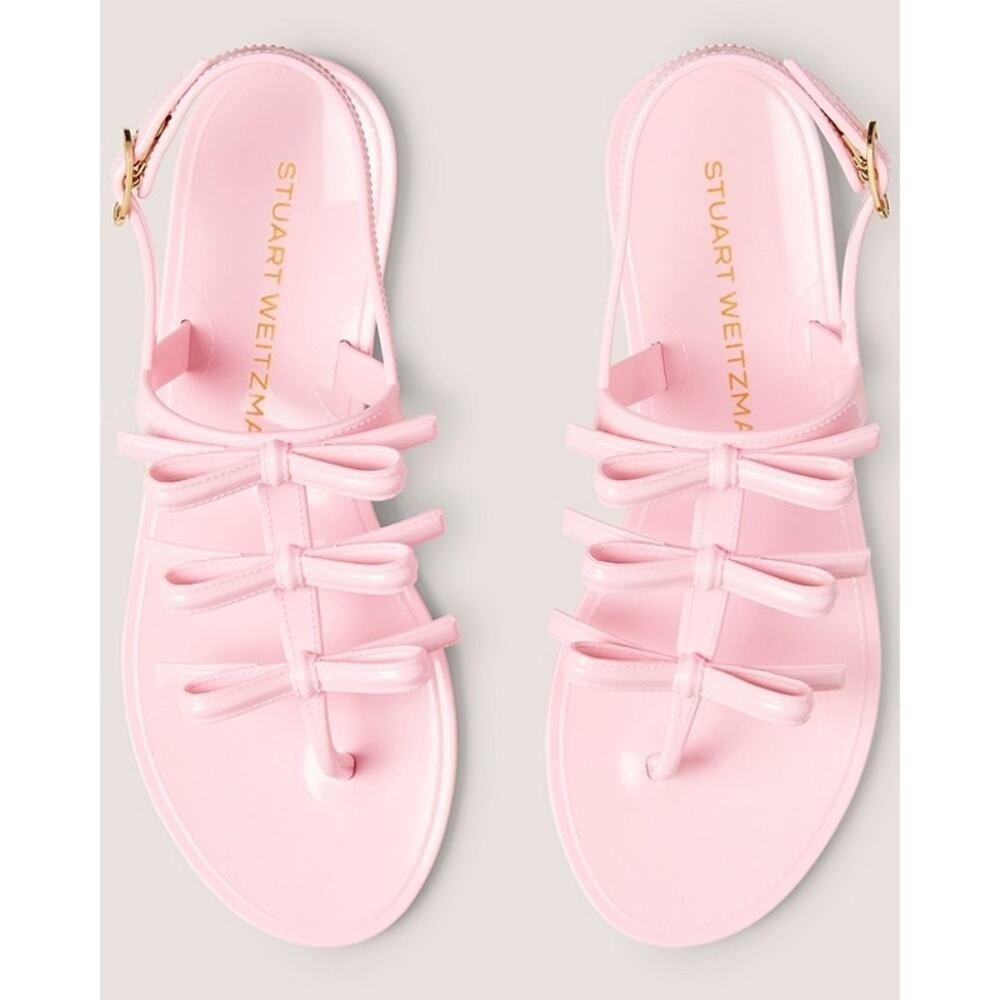Stuart Weitzman Pink Bree Bow Jelly Sandals Thong Slingback‎ Size 6 / 37